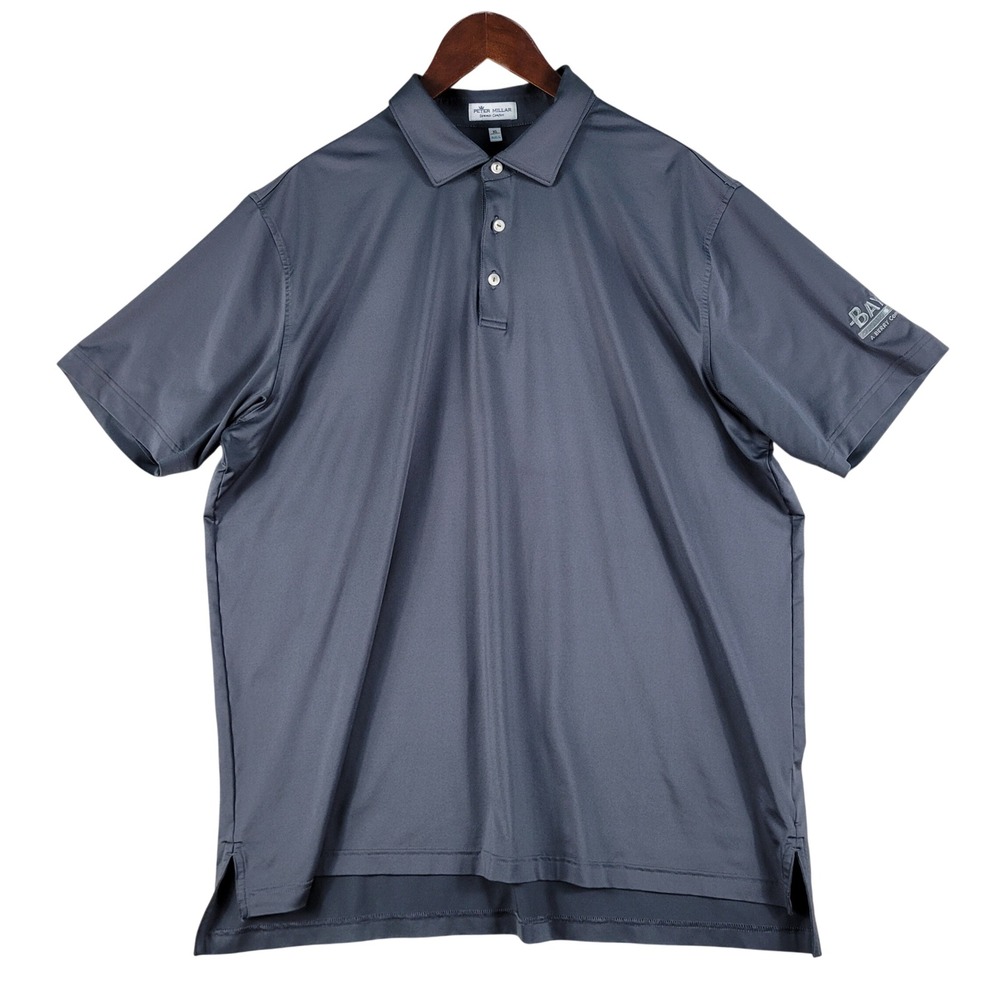 Peter Millar Summer Comfort Polo Shirt Men's XL Wolf Gray Excellent Bay Ltd Logo